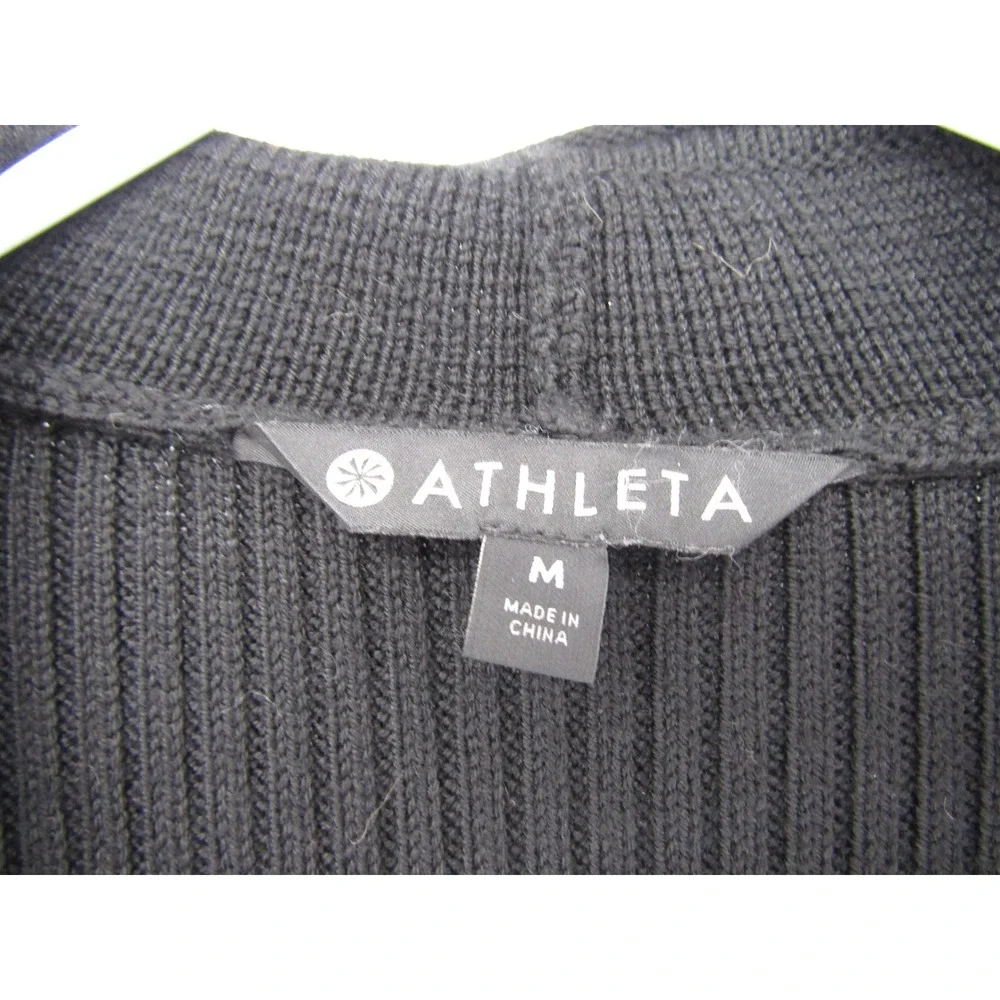 Athleta Cardigan Sweater‎ Medium Black Merino Wool Blend Asymmetric Motto Sporty